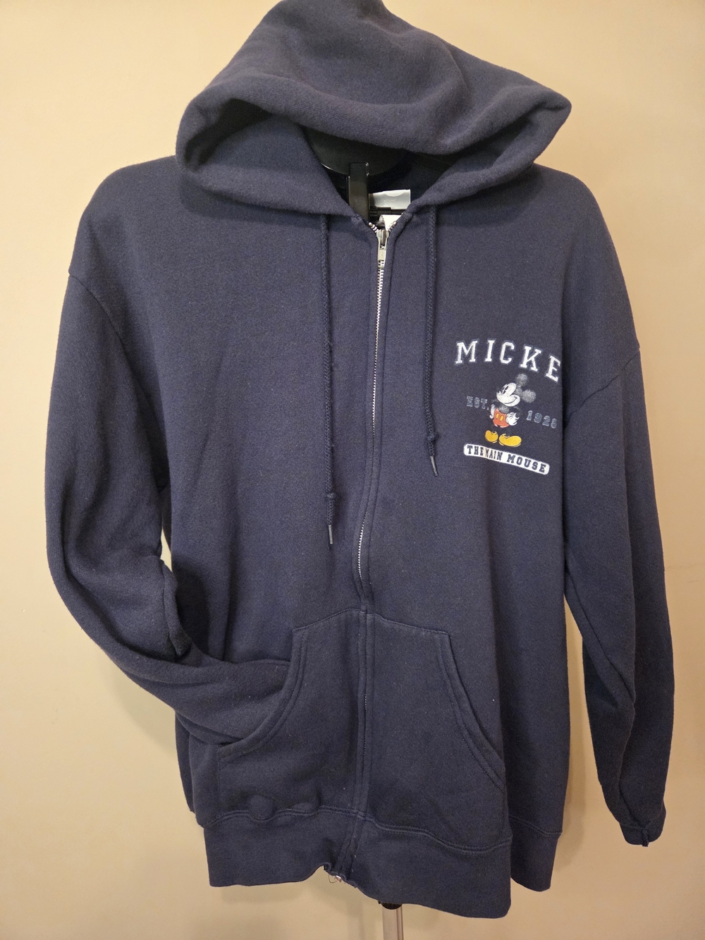 Disney Brand Mickey Mouse Zippered Hoodie Sweatshirt - Navy Mens XL NWOT